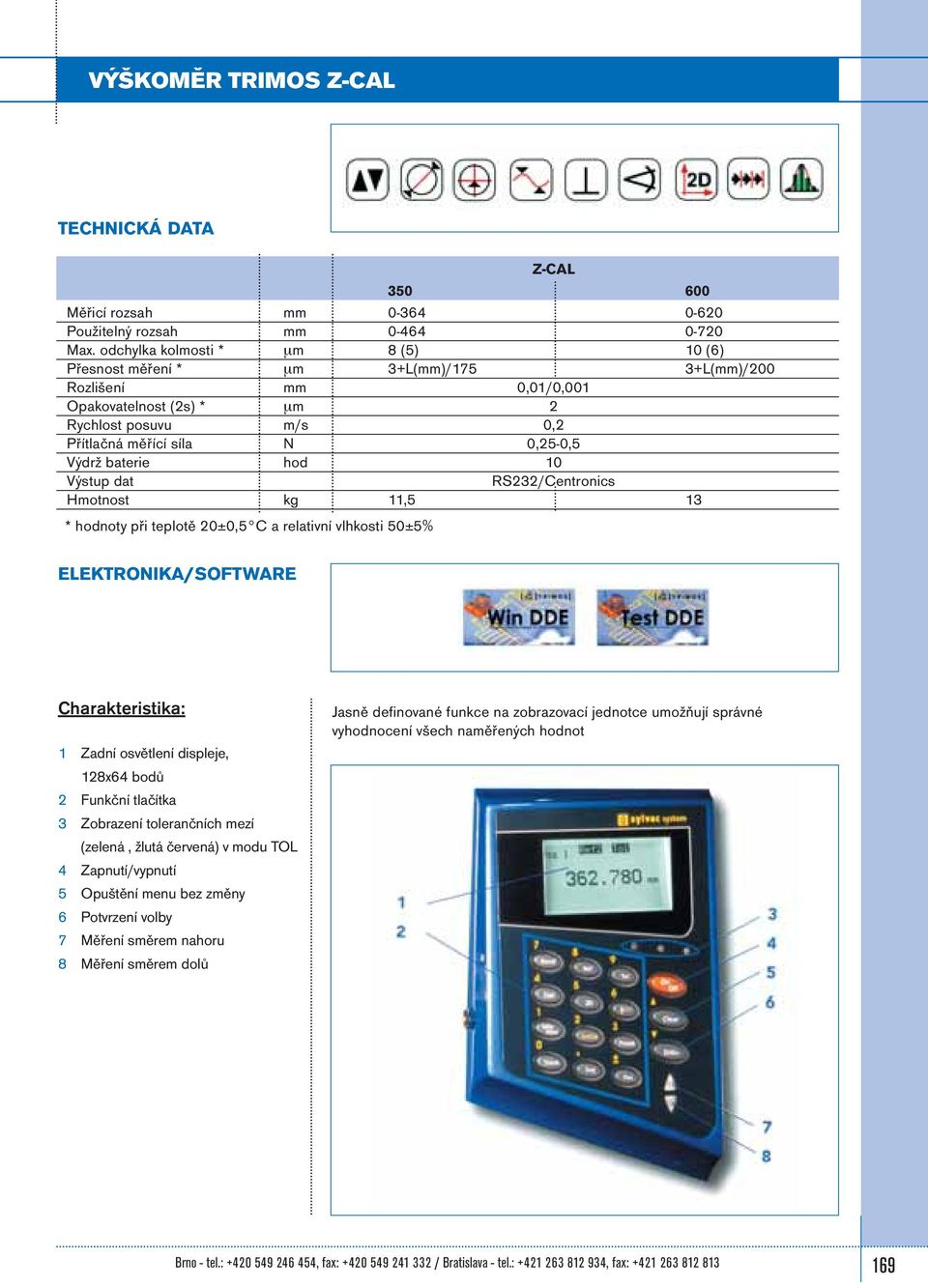 baterie hod 10 Výstup dat RS232/Centronics Hmotnost kg 11,5 13 * hodnoty při teplotě 20±0,5 C a relativní vlhkosti 50±5% ELEKTRONIKA/SOFTWARE Charakteristika: 1 Zadní osvětlení displeje, 128x64 bodů