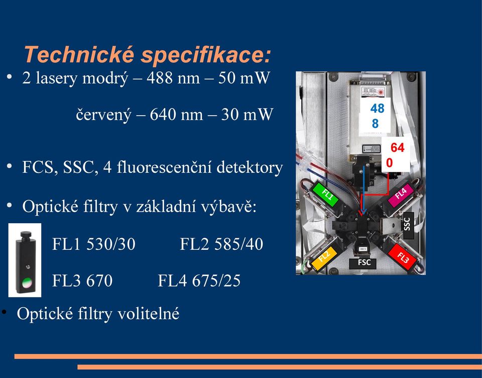 Optické filtry v základní výbavě: FL 1 640 nm diode laser L4 F SSC 64 0