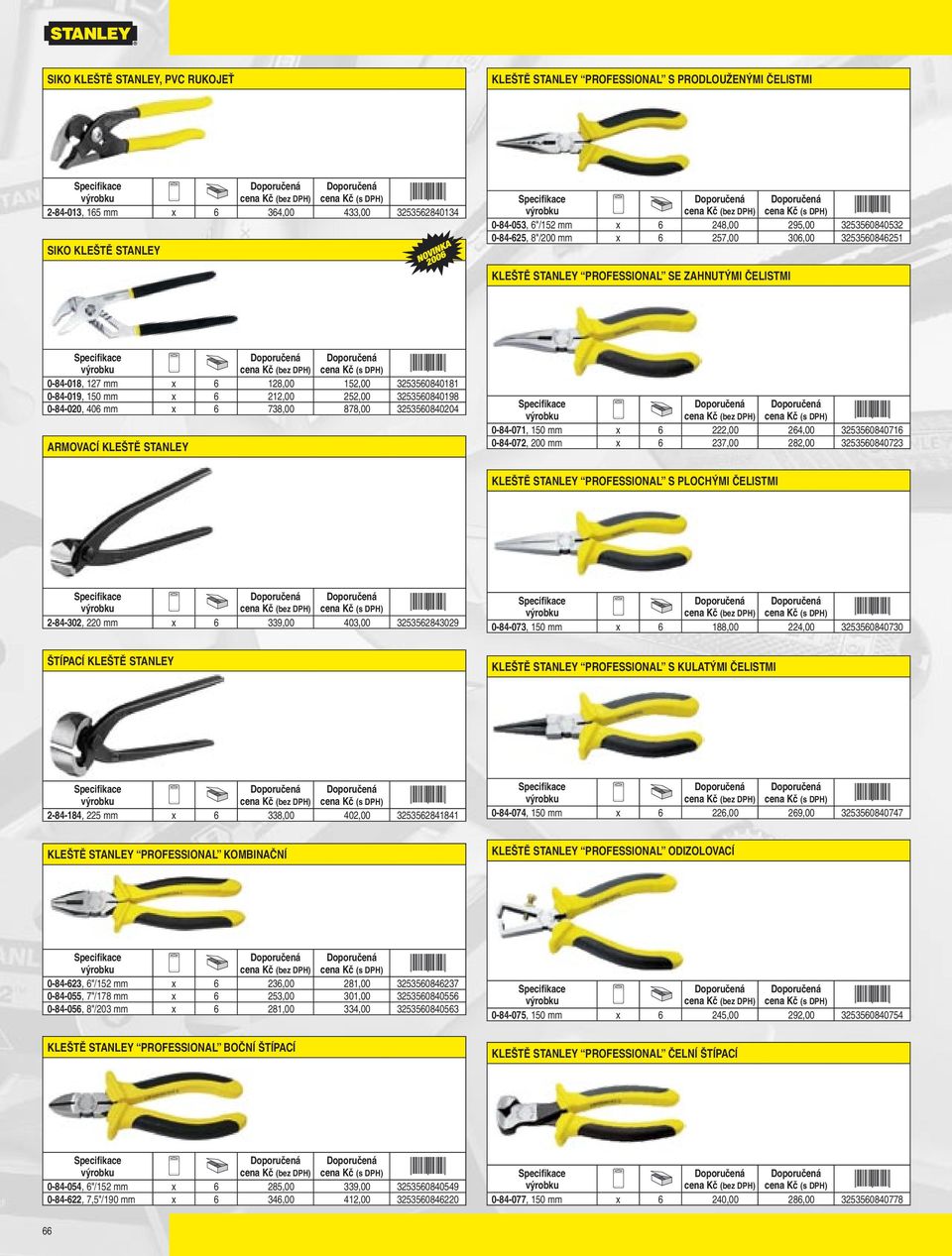 3253560840198 0-84-020, 406 mm x 6 738,00 878,00 3253560840204 ARMOVACÍ KLEŠTĚ STANLEY 0-84-071, 150 mm x 6 222,00 264,00 3253560840716 0-84-072, 200 mm x 6 237,00 282,00 3253560840723 KLEŠTĚ STANLEY