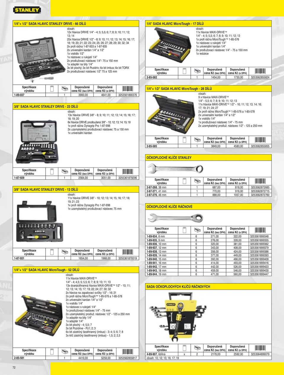 adaptér na bity 1/4" 3x bit plochý; 3x bit Pozidriv; 6x bit imbus; 6x bit TORX 2x prodlužovací nástavec 1/2" 75 a 125 mm 1/4" SADA HLAVIC MicroTough - 17 DÍLŮ 11x hlavice MAXI-DRIVE 1/4" - 4; 5; 5,5;