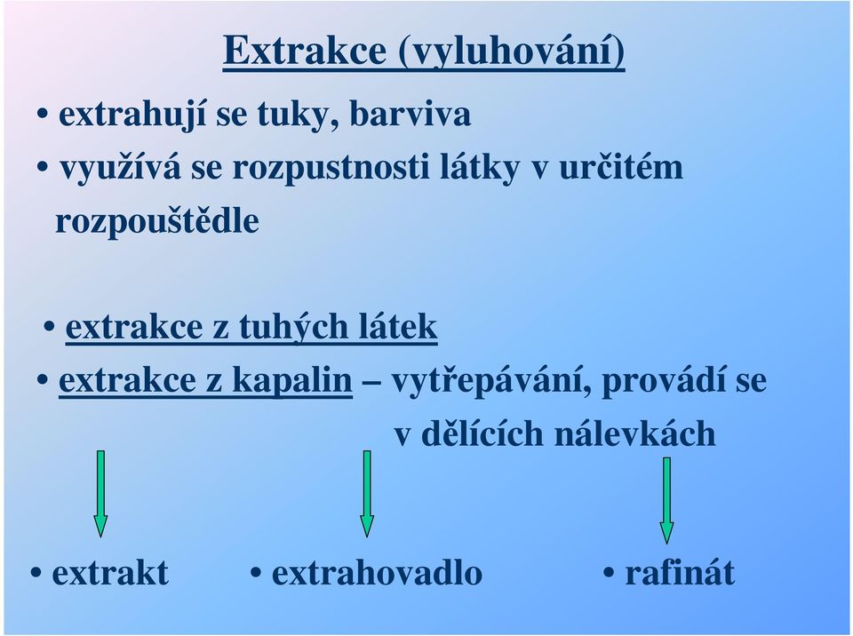 extrakce z tuhých látek extrakce z kapalin