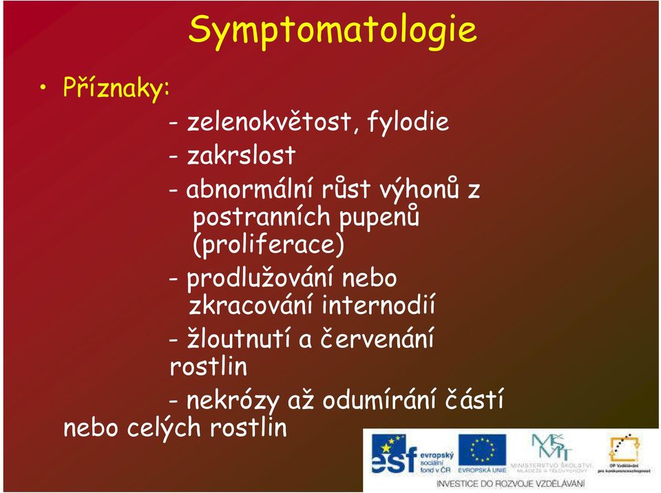 (proliferace) - prodlužování nebo zkracování internodií -