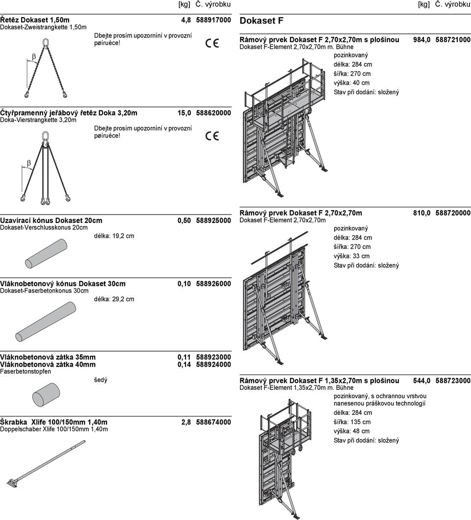 cm Vláknobetonový kónus Dokaset 30cm 0,10 588926000 Dokaset-Faserbetonkonus 30cm délka: 29,2 cm Rámový prvek Dokaset F 2,70x2,70m 810,0 588720000 Dokaset F-Element 2,70x2,70m šířka: 270 cm výška: 33