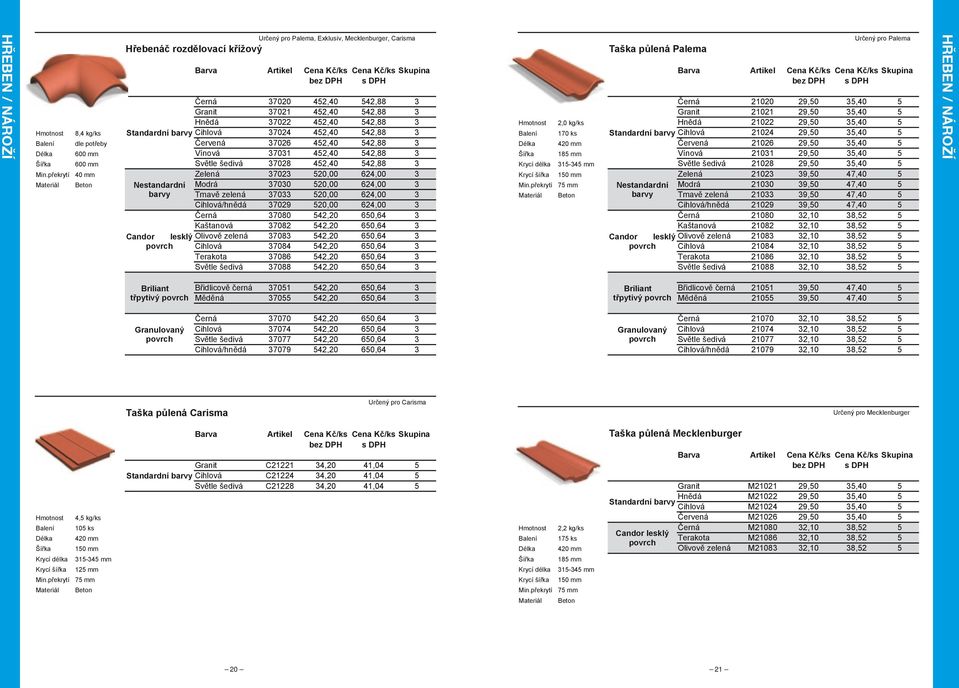 překrytí 40 mm Zelená 37023 520,00 624,00 3 Beton Nestandardní Modrá 37030 520,00 624,00 3 barvy Tmavě zelená 37033 520,00 624,00 3 Cihlová/hnědá 37029 520,00 624,00 3 Černá 37080 542,20 650,64 3