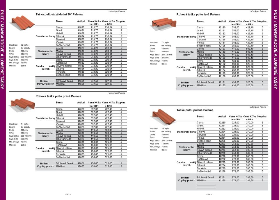 barvy Tmavě zelená 41833 244,20 293,04 5 Krycí délka 295-325 mm Cihlová/hnědá 41829 244,20 293,04 5 Krycí šířka 300 mm Černá 41880 272,20 326,64 5 Kaštanová 41882 272,20 326,64 5 Beton Olivově zelená