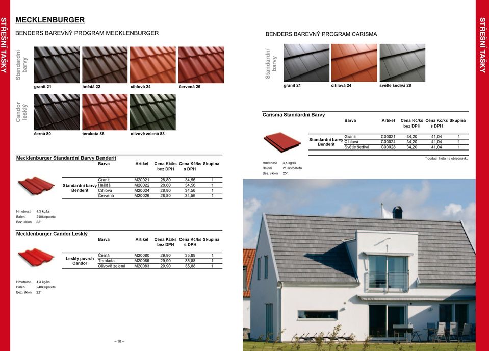 sklon 25 Granit C00021 34,20 41,04 1 Cihlová C00024 34,20 41,04 1 Benderit Světle šedivá C00028 34,20 41,04 1 * dodací lhůta na objednávku 4,3 kg/ks Balení 240ks/pateta Bez.
