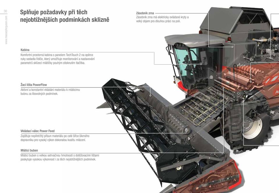 Žací lišta PowerFlow Aktivní a konstantní vkládání materiálu k mláticímu bubnu za libovolných podmínek.