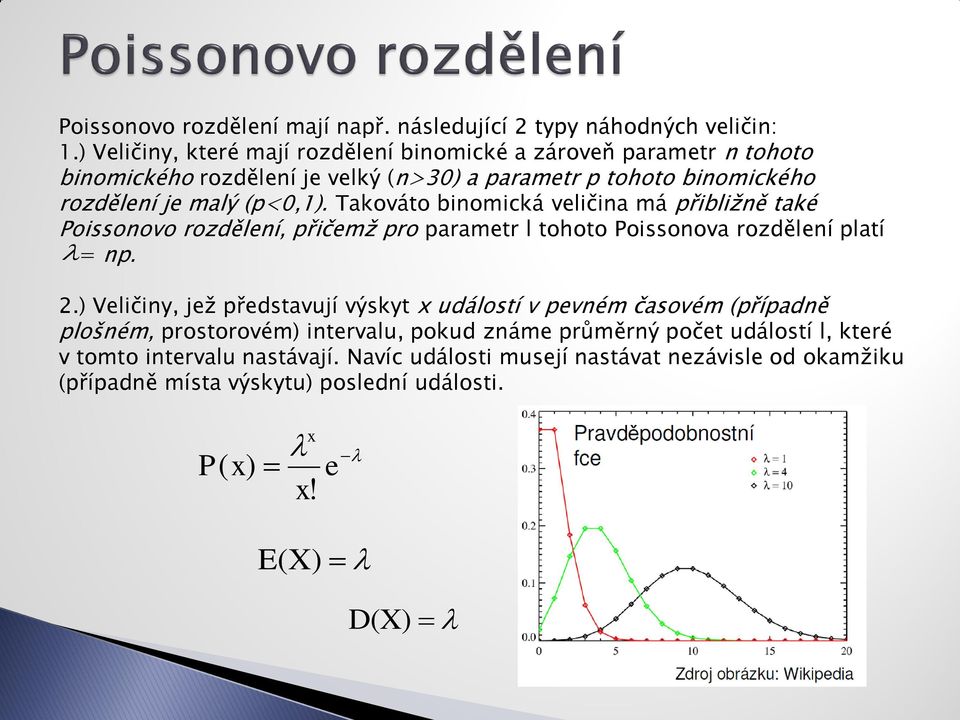 Takováto binomická veličina má přibližně také Poissonovo rozdělení, přičemž pro parametr l tohoto Poissonova rozdělení platí = np. 2.