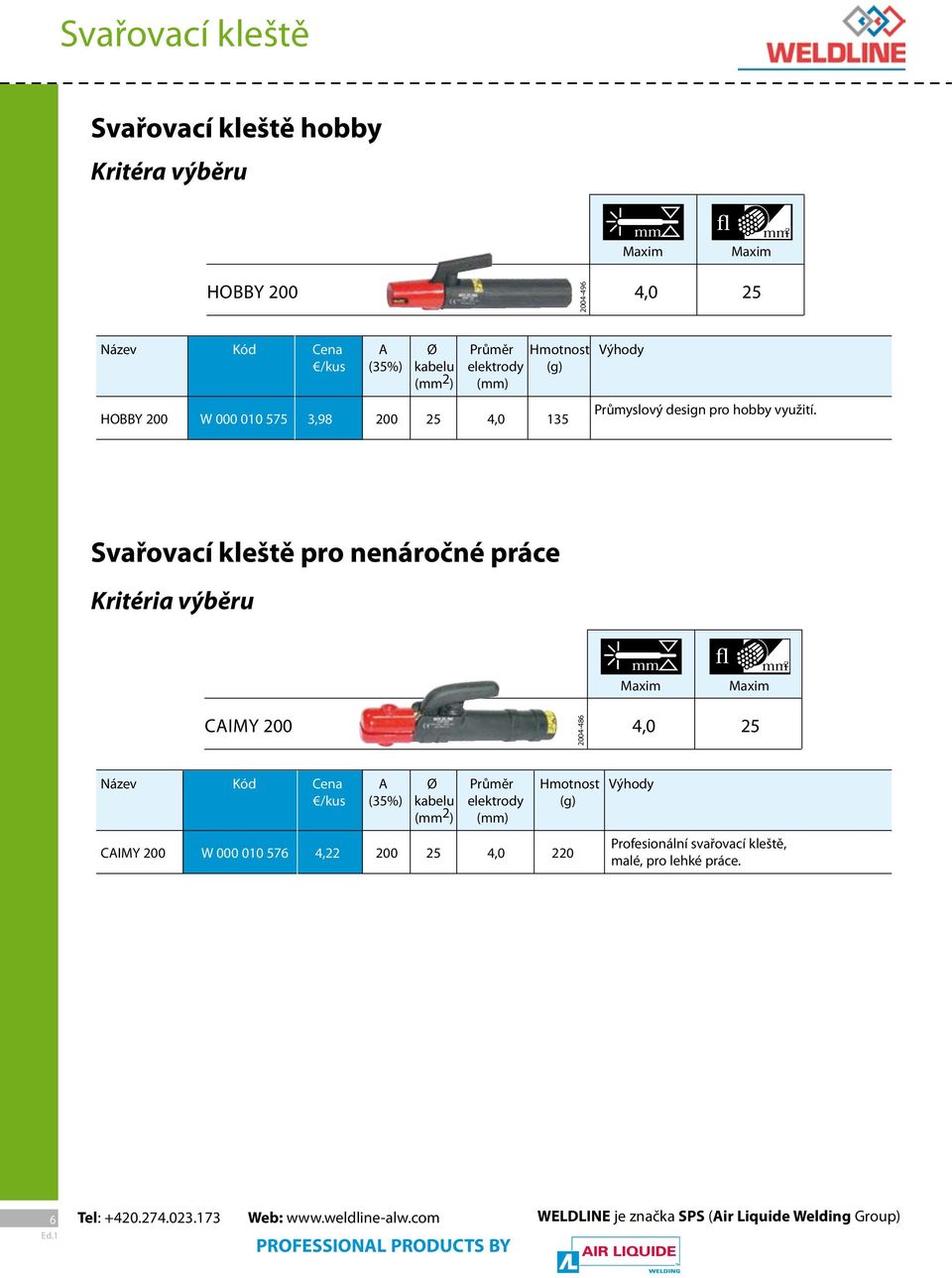 Svařovací kleště pro nenáročné práce Kritéria výběru mm mm Maxim fl mm 2 fl mm 2 Maxim CAIMY 200 4,0 25 2004-486 Název Kód Cena A Ø Průměr