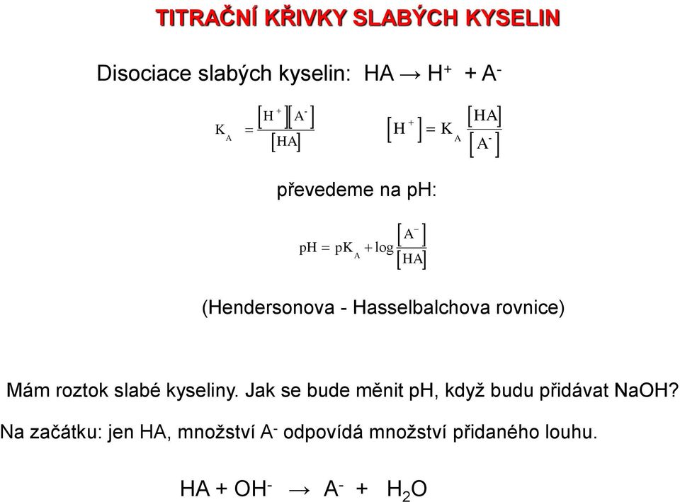 rovnice) Mám roztok slabé kyseliny. Jak se bude měnit ph, když budu přidávat NaOH?