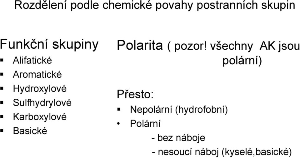 Karboxylové Basické Polarita ( pozor!