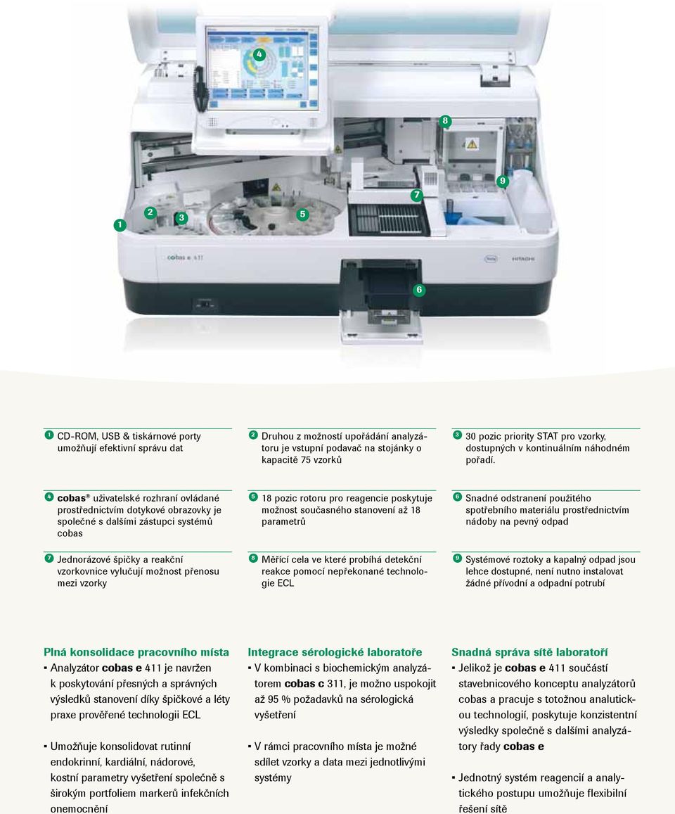 4 cobas uživatelské rozhraní ovládané prostřednictvím dotykové obrazovky je společné s dalšími zástupci systémů cobas 7 Jednorázové špičky a reakční vzorkovnice vylučují možnost přenosu mezi vzorky 5