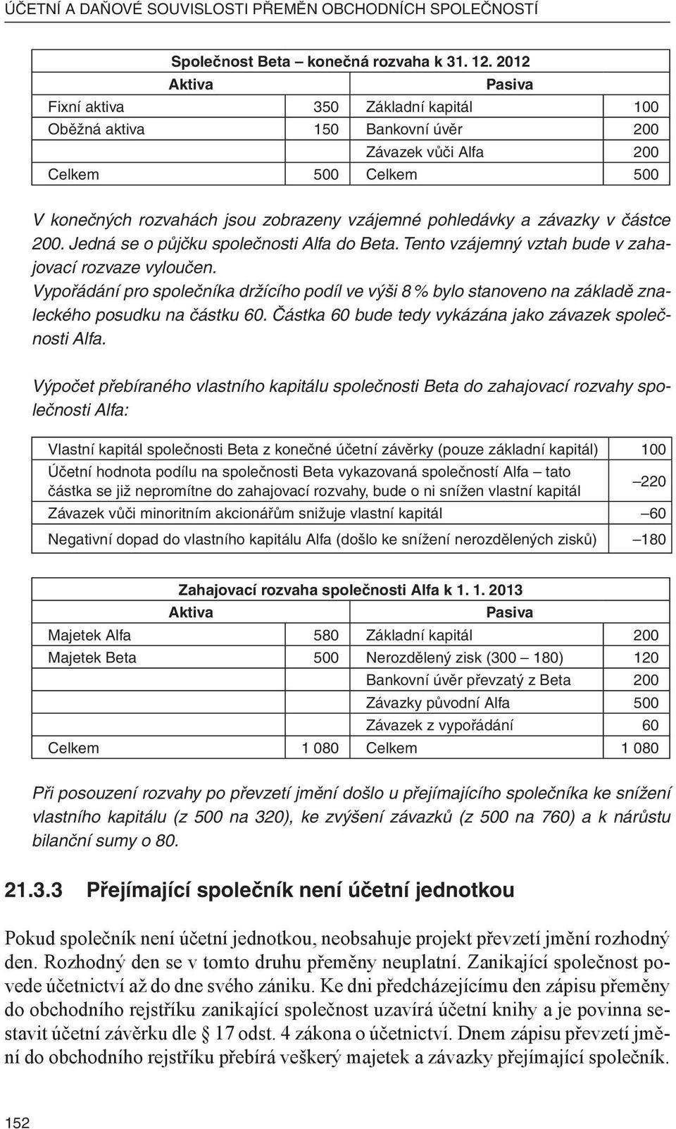 závazky v částce 200. Jedná se o půjčku společnosti Alfa do Beta. Tento vzájemný vztah bude v zahajovací rozvaze vyloučen.
