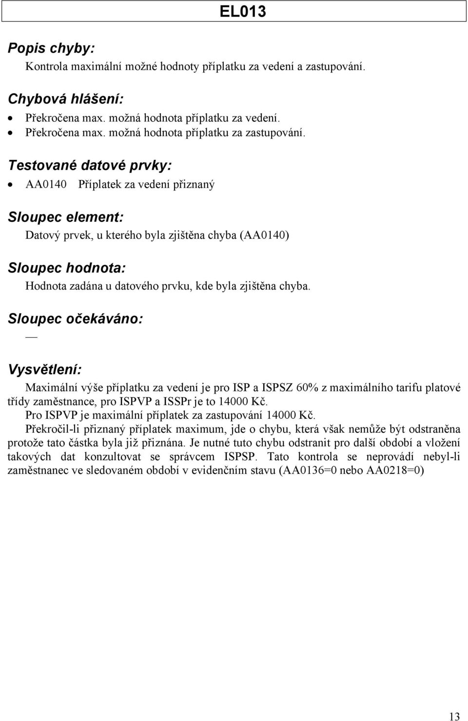 Maximální výše příplatku za vedení je pro ISP a ISPSZ 60% z maximálního tarifu platové třídy zaměstnance, pro ISPVP a ISSPr je to 14000 Kč. Pro ISPVP je maximální příplatek za zastupování 14000 Kč.