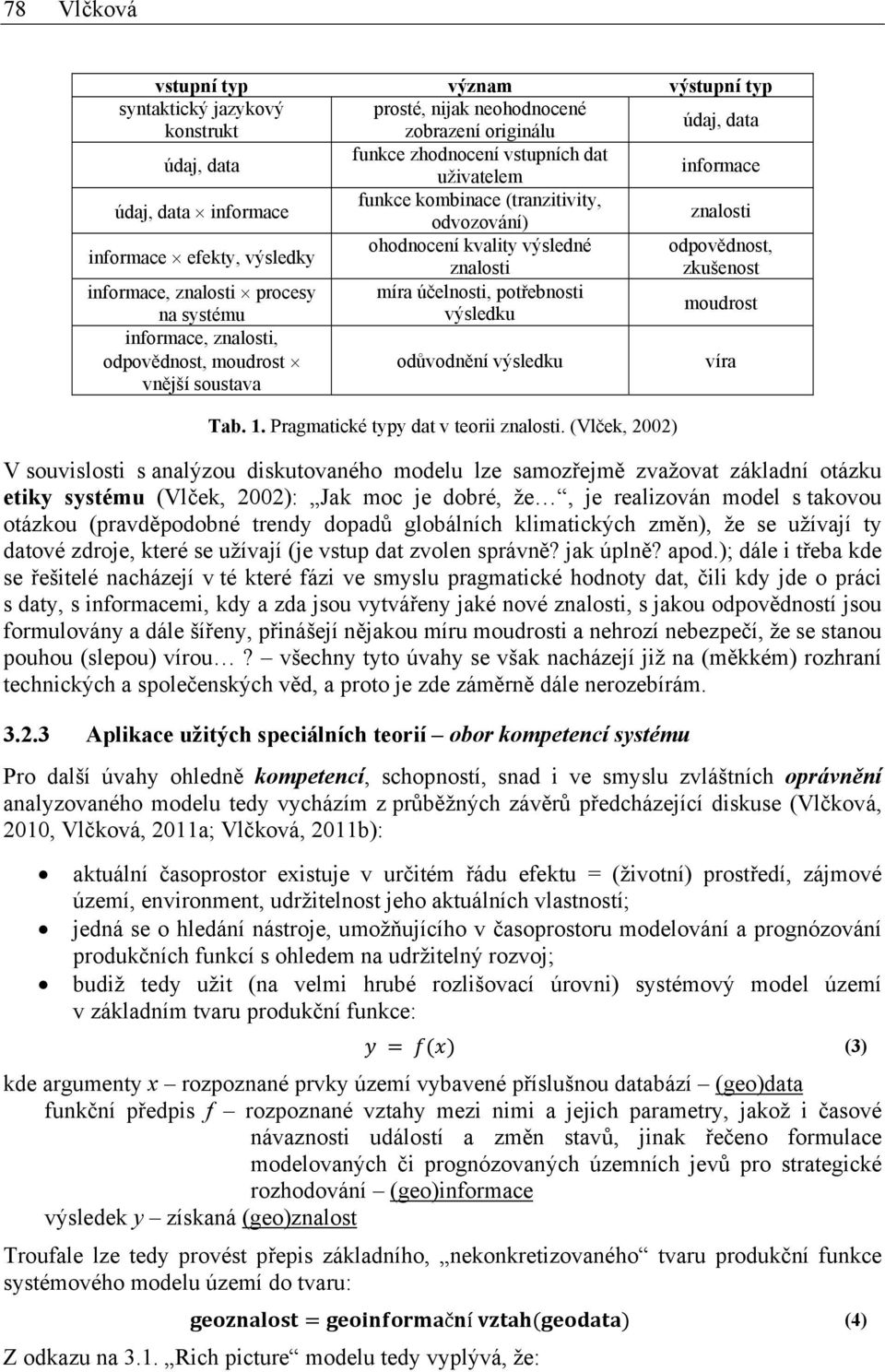 účelnosti, potřebnosti na systému výsledku moudrost informace, znalosti, odpovědnost, moudrost vnější soustava odůvodnění výsledku víra Tab. 1. Pragmatické typy dat v teorii znalosti.