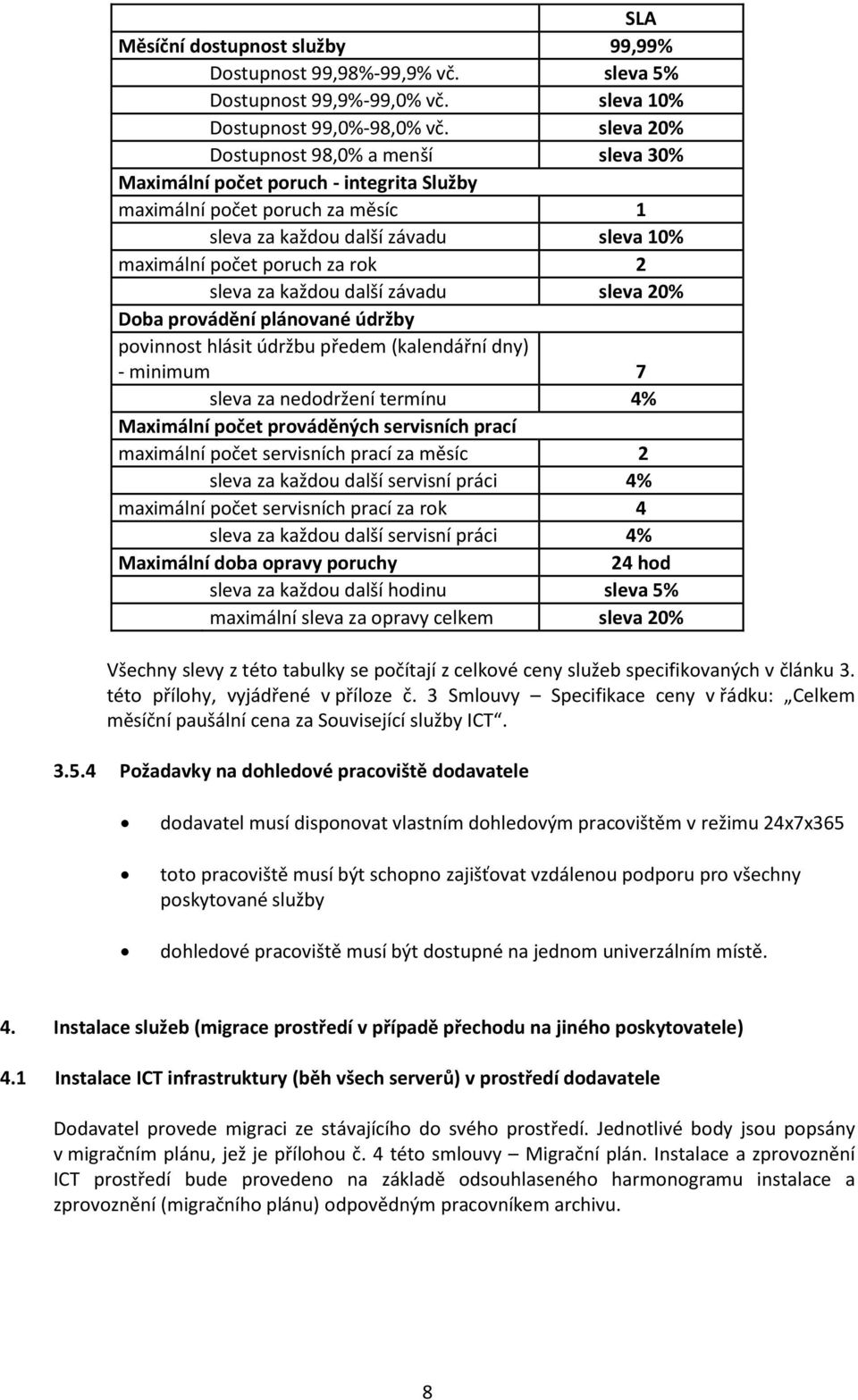 za každou další závadu sleva 20% Doba provádění plánované údržby povinnost hlásit údržbu předem (kalendářní dny) - minimum 7 sleva za nedodržení termínu 4% Maximální počet prováděných servisních