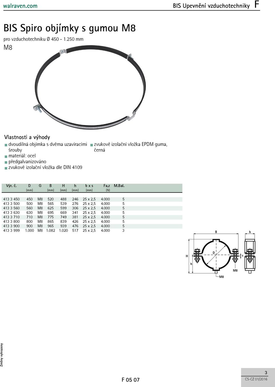č. D G B H h b x s Fa,z M.Bal. (mm) (mm) (mm) (mm) (mm) (N) 413 3 450 450 520 488 246 25 x 2,5 4.000 5 413 3 500 500 565 539 276 25 x 2,5 4.