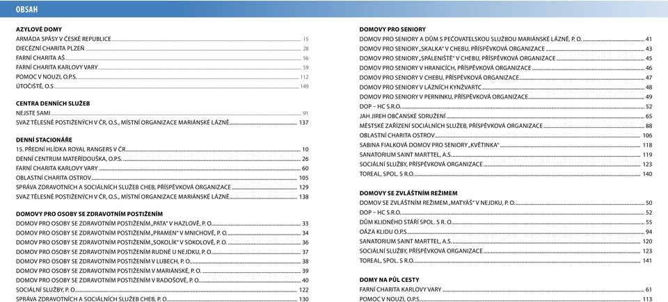 .. 10 Denní centrum Mateřídouška, o.p.s.... 26 Farní Charita Karlovy Vary... 60 Oblastní charita Ostrov... 105 Správa zdravotních a sociálních služeb Cheb, příspěvková organizace.