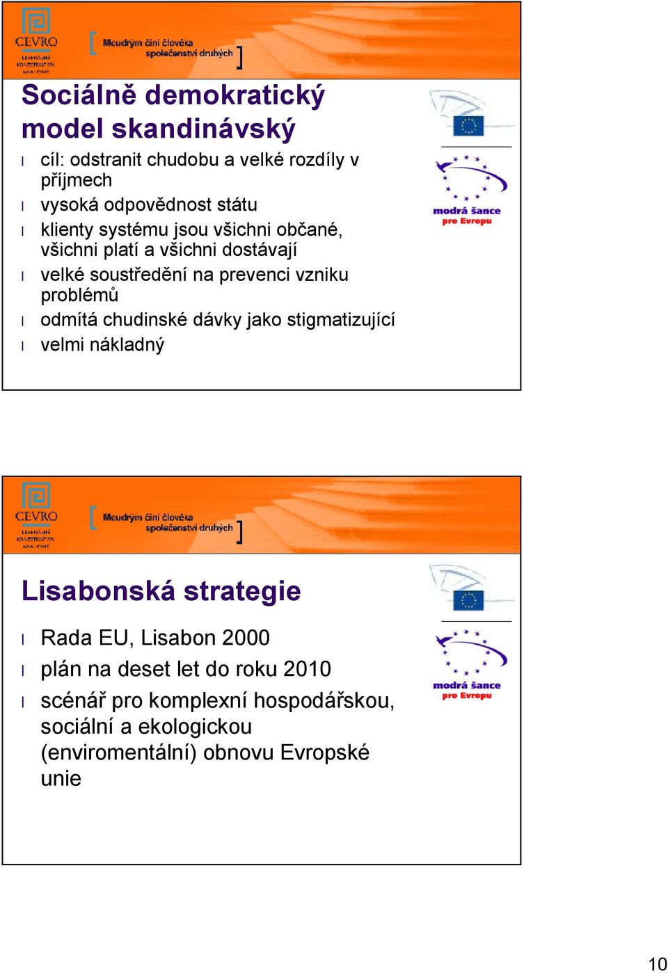problémů odmítá chudinské dávky jako stigmatizující velmi nákladný Lisabonská strategie Rada EU, Lisabon 2000 plán