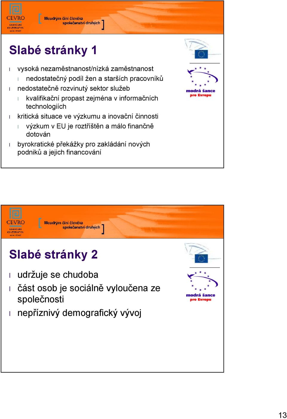 činnosti výzkum v EU je roztříštěn a málo finančně dotován byrokratické překážky pro zakládání nových podniků a jejich