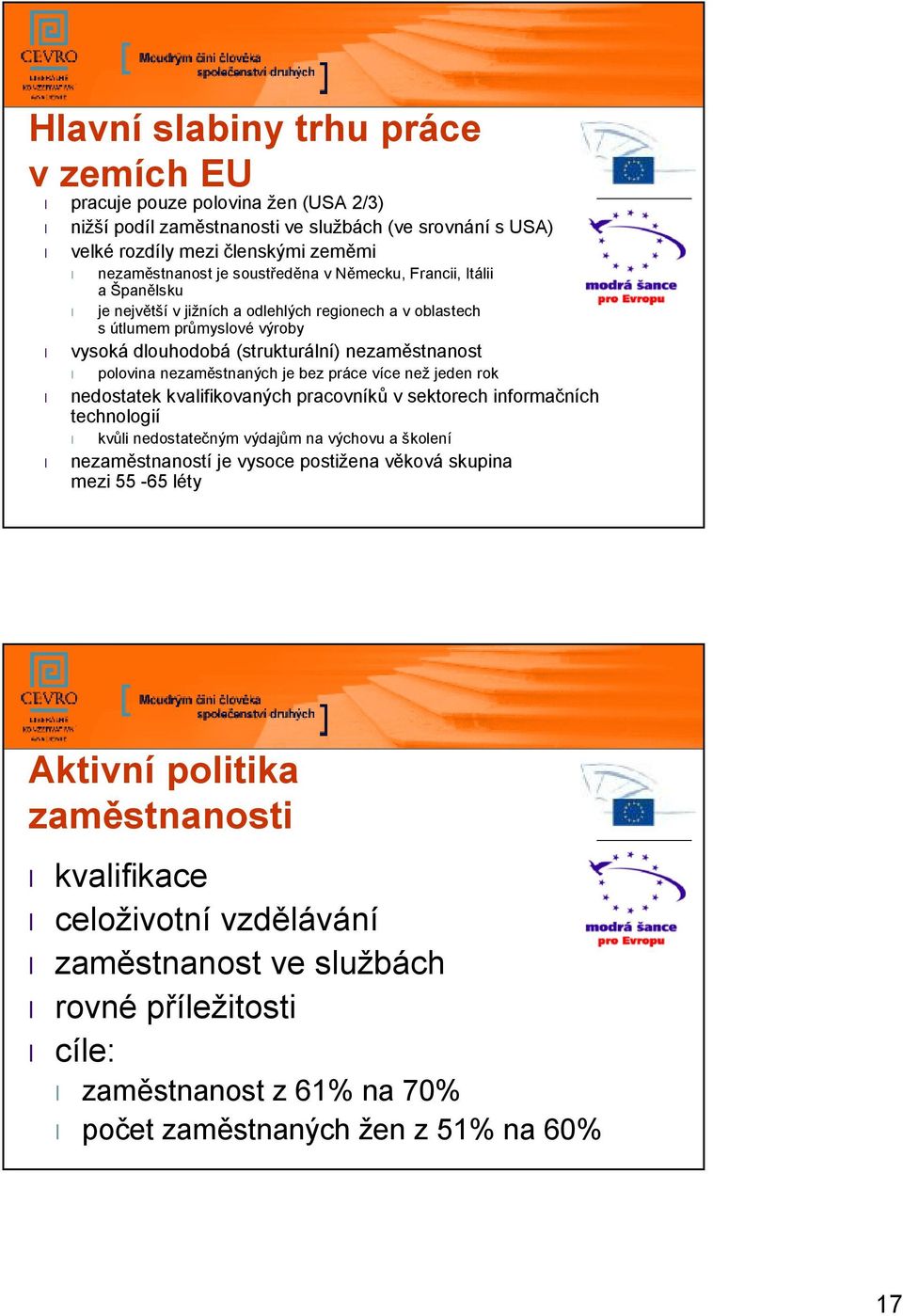 bez práce více než jeden rok nedostatek kvalifikovaných pracovníků vsektorech informačních technologií kvůli nedostatečným výdajům na výchovu a školení nezaměstnaností je vysoce postižena věková