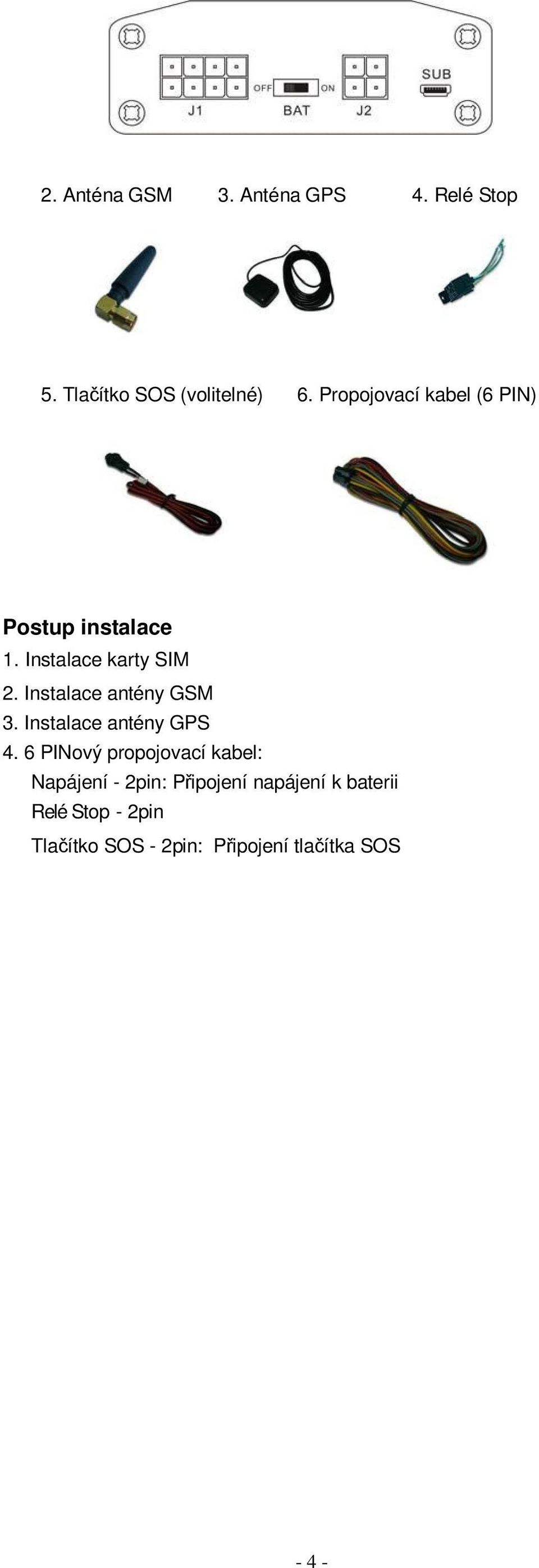 Instalace antény GSM 3. Instalace antény GPS 4.