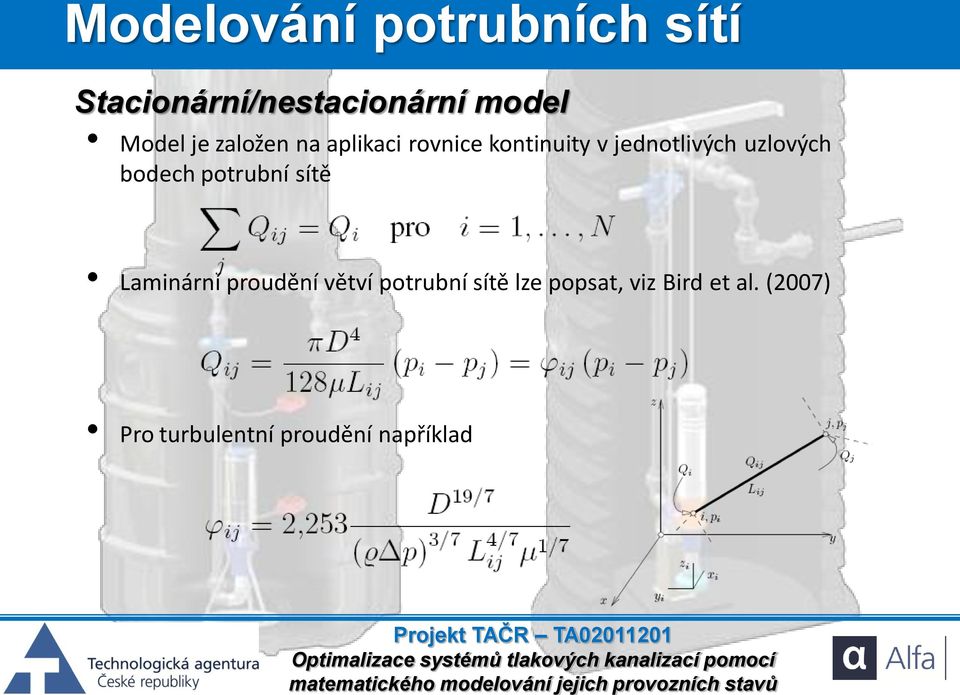 uzlových bodech potrubní sítě Laminární proudění větví potrubní