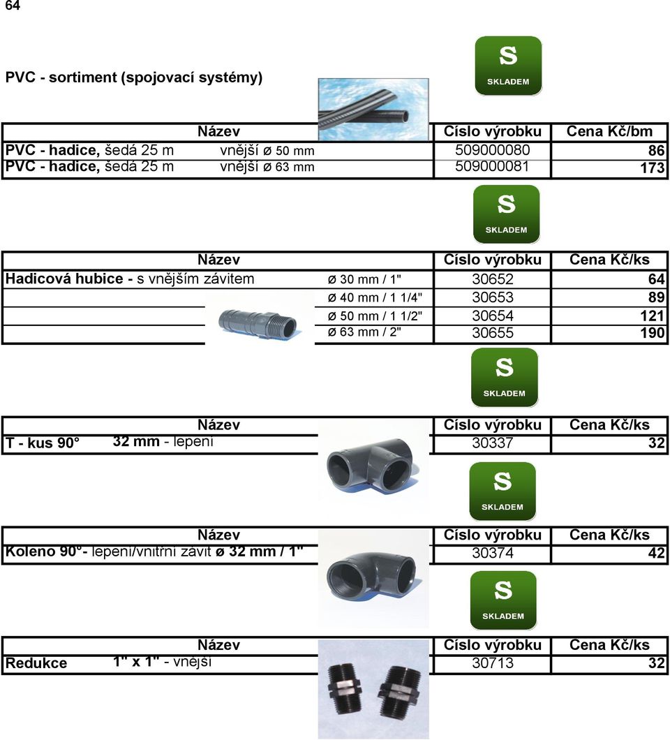 mm / 1" 30652 64 ø 40 mm / 1 1/4" 30653 89 ø 50 mm / 1 1/2" 30654 121 ø 63 mm / 2" 30655 190 T - kus 90 32