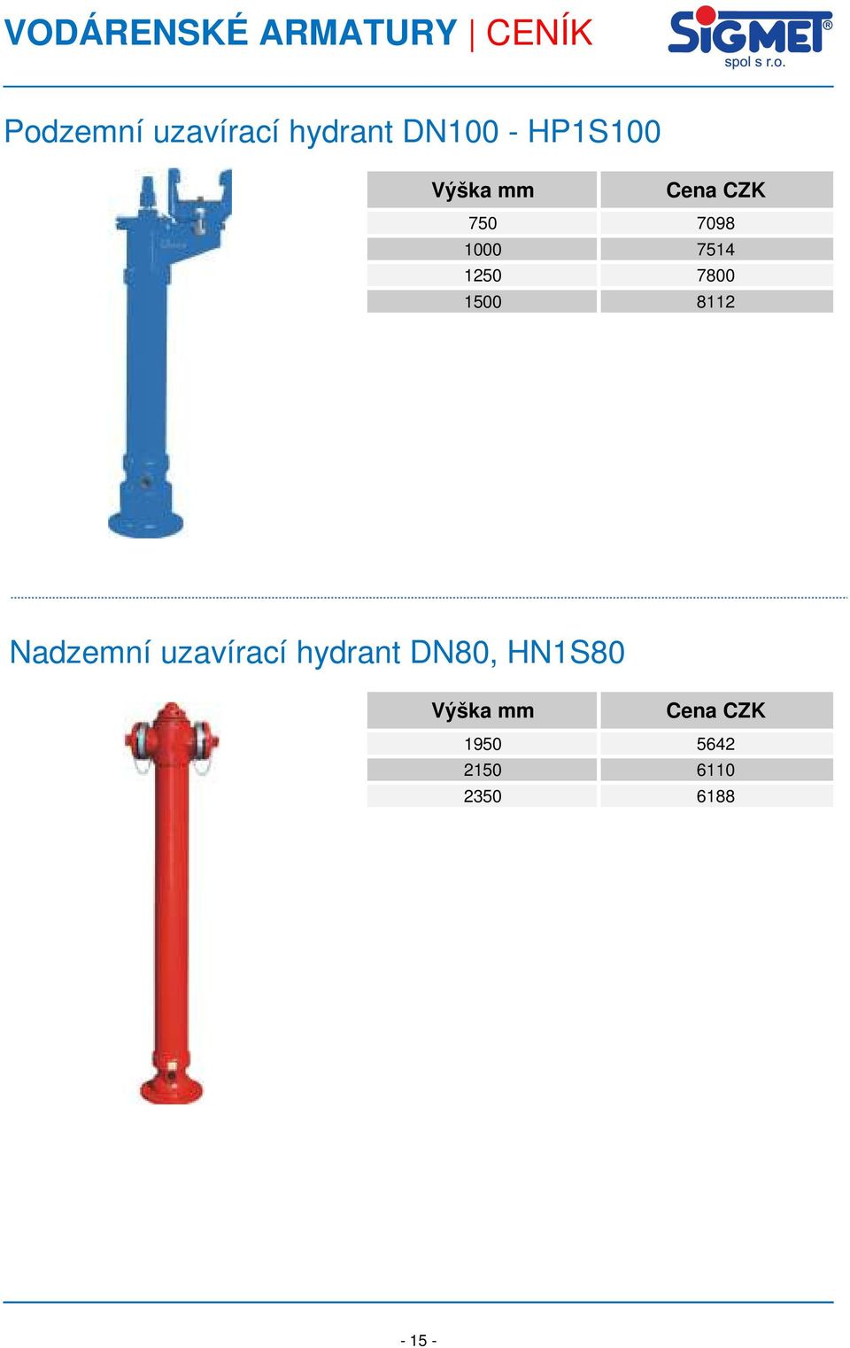 8112 Nadzemní uzavírací hydrant 80, HN1S80