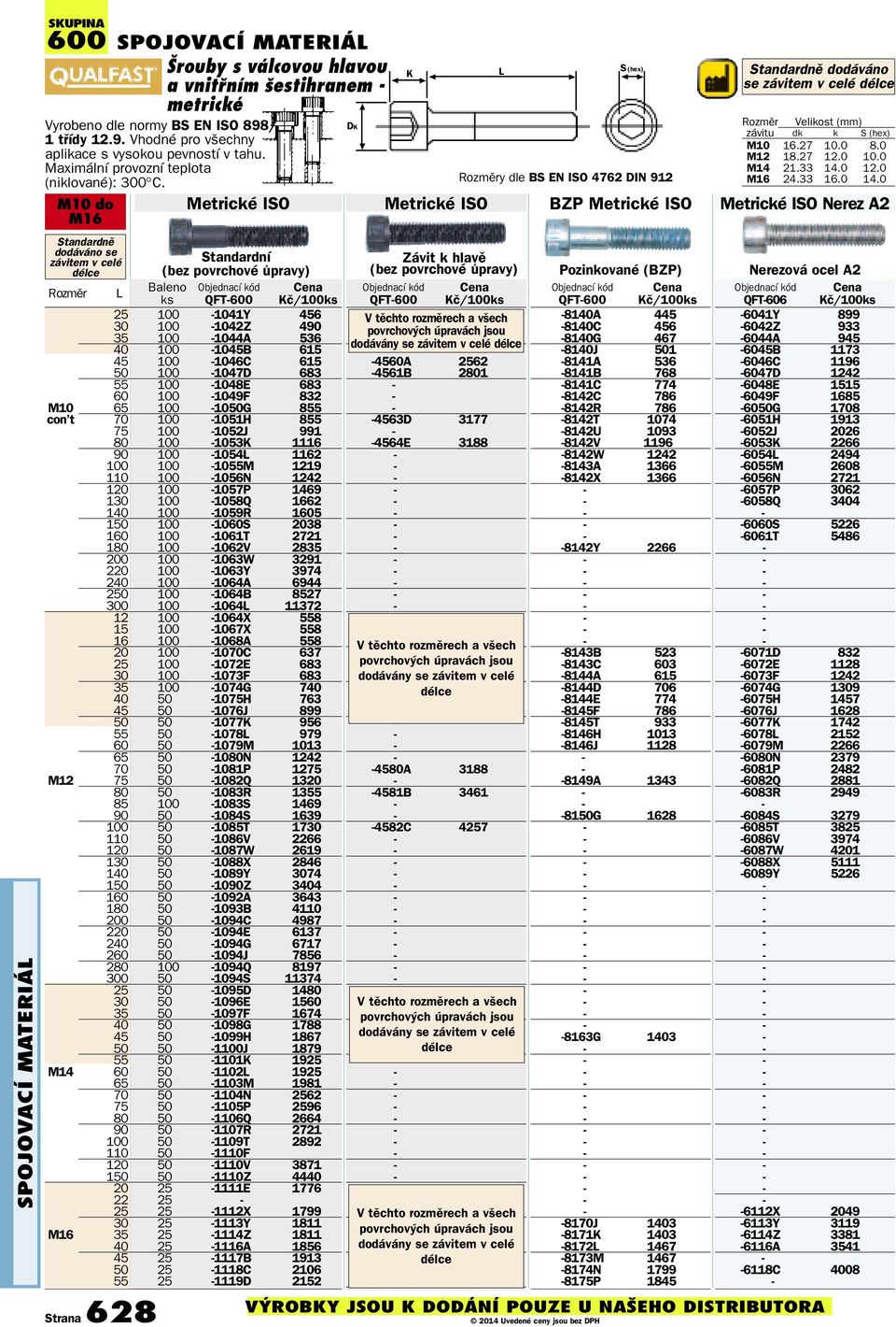 M10 do Metrické ISO M16 Standardně dodáváno se závitem v celé délce (bez povrchové ůpravy) Baleno ks QFT600 25 100 1041Y 456 30 100 1042Z 490 35 100 1044A 536 40 100 1045B 615 45 100 1046C 615 50 100