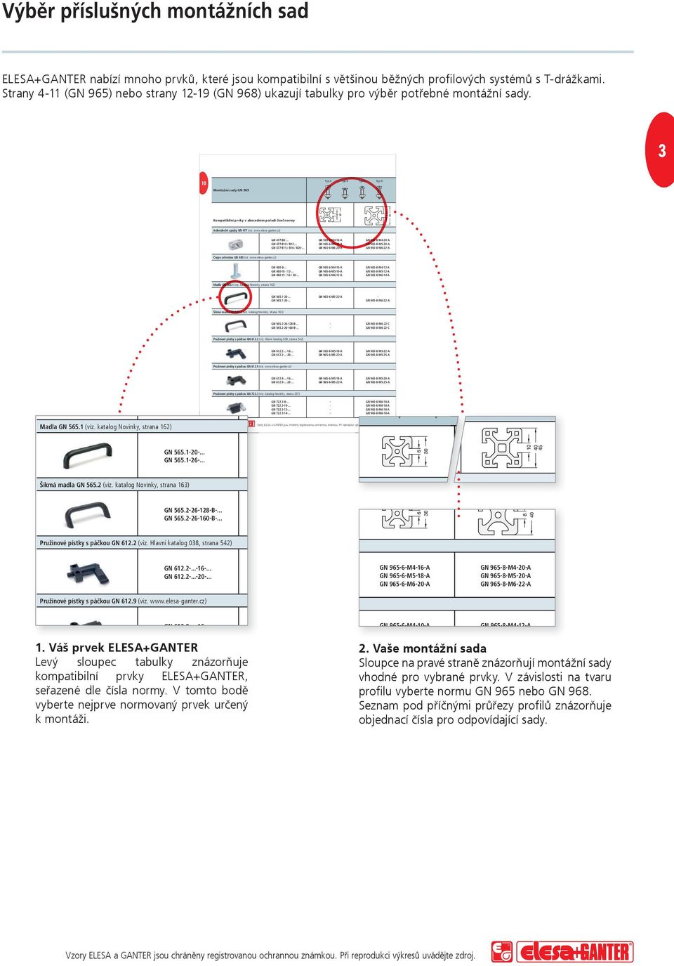 3 10 Montážní sady GN 965 Type B B Type A Type C C Type D Kompatibilní prvky v abecedním po adí ísel normy Jednoduché spojky GN 477 (viz. www.elesaganter.cz) GN 477B8... GN 477B10 / B12.