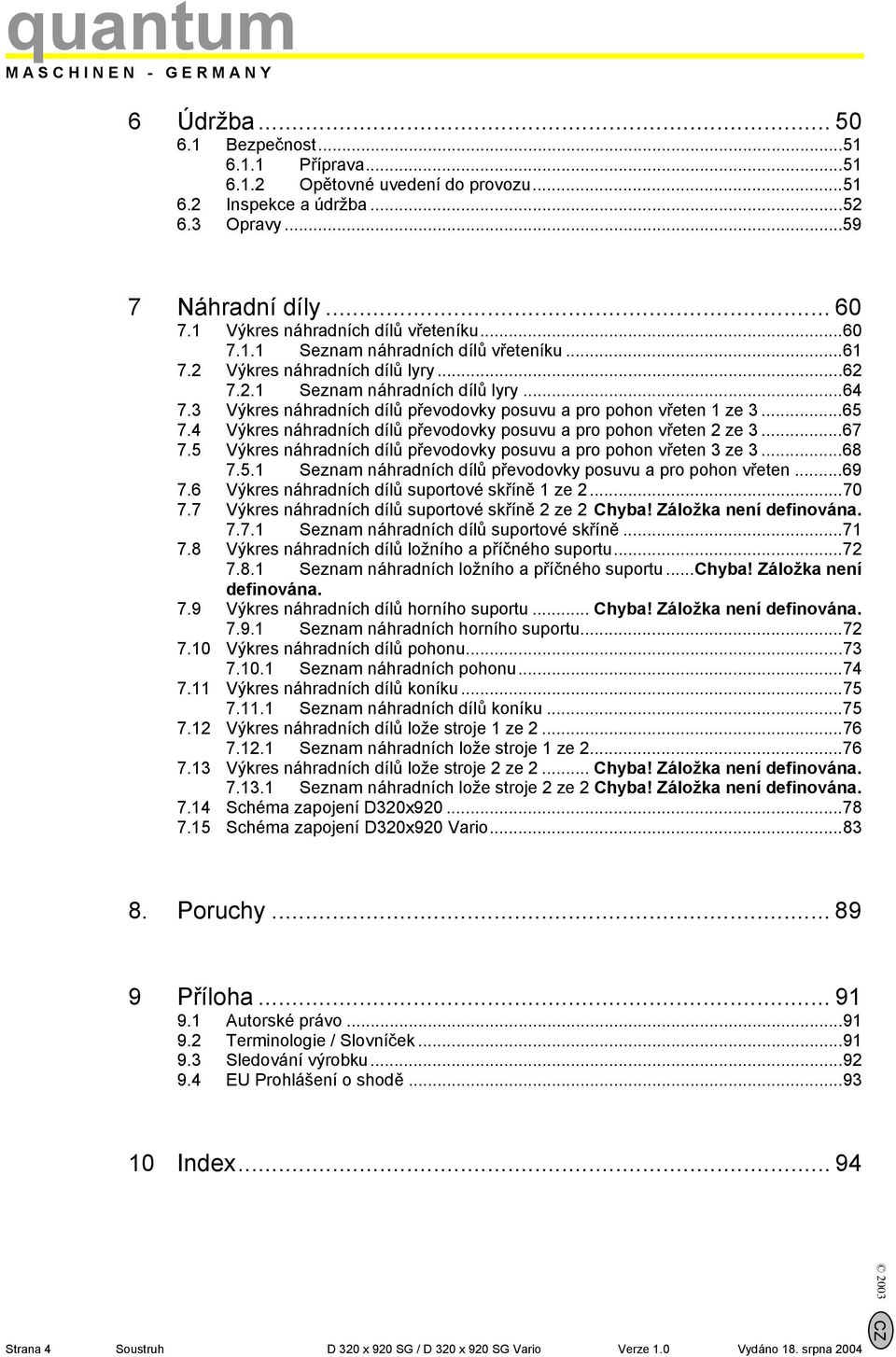 3 Výkres náhradních dílů převodovky posuvu a pro pohon vřeten 1 ze 3...65 7.4 Výkres náhradních dílů převodovky posuvu a pro pohon vřeten 2 ze 3...67 7.