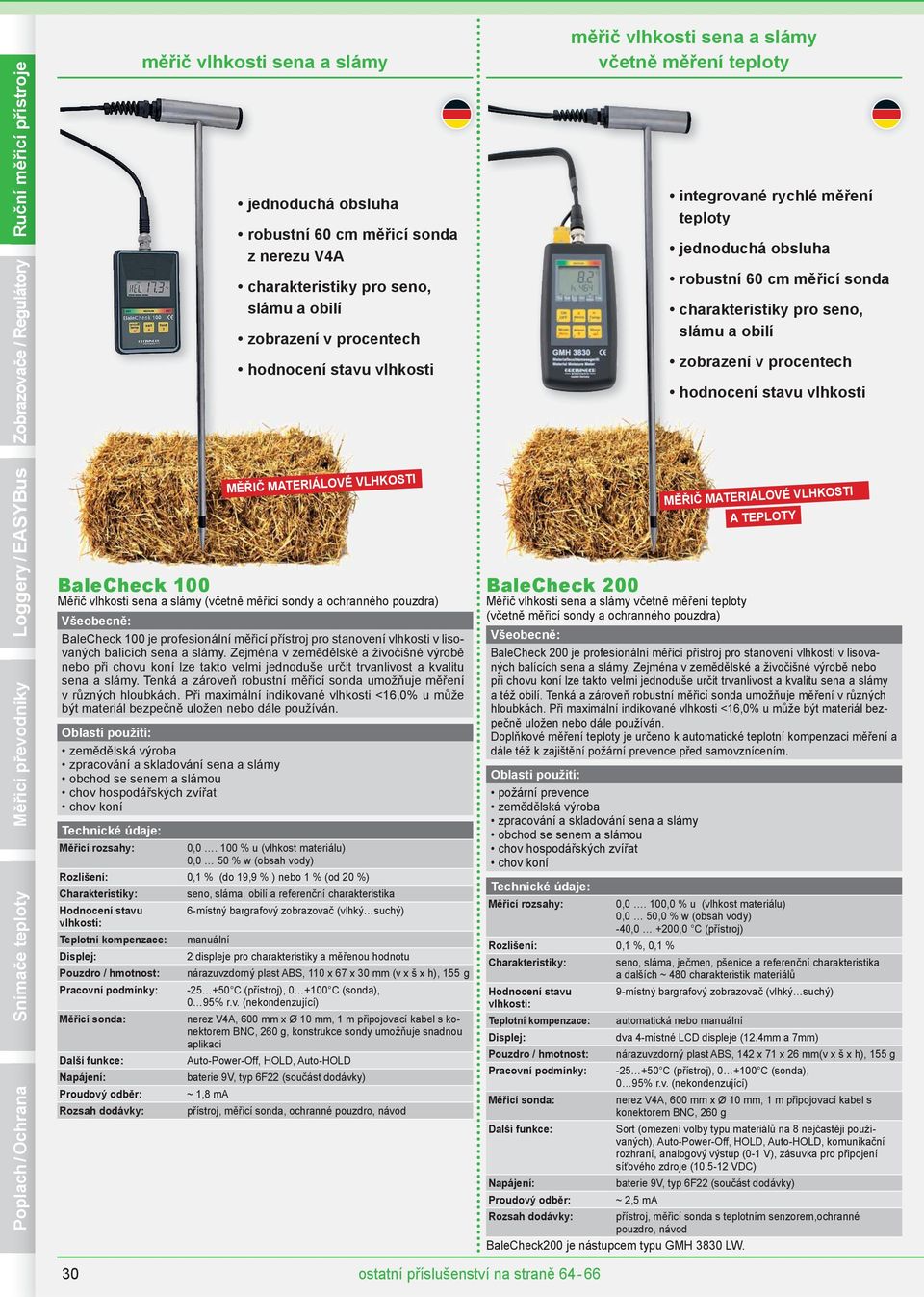 procentech hodnocení stavu vlhkosti Poplach / Ochrana Snímače teploty Měřicí převodníky Loggery / EASYBus BaleCheck 100 Měřič vlhkosti sena a slámy (včetně měřicí sondy a ochranného pouzdra)