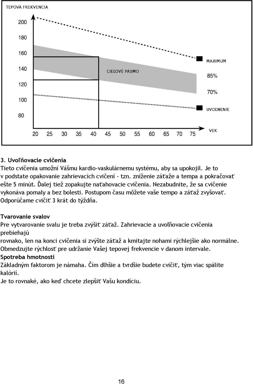 Postupom času môžete vaše tempo a záťaž zvyšovať. Odporúčame cvičiť 3 krát do týždňa. Tvarovanie svalov Pre vytvarovanie svalu je treba zvýšiť záťaž.