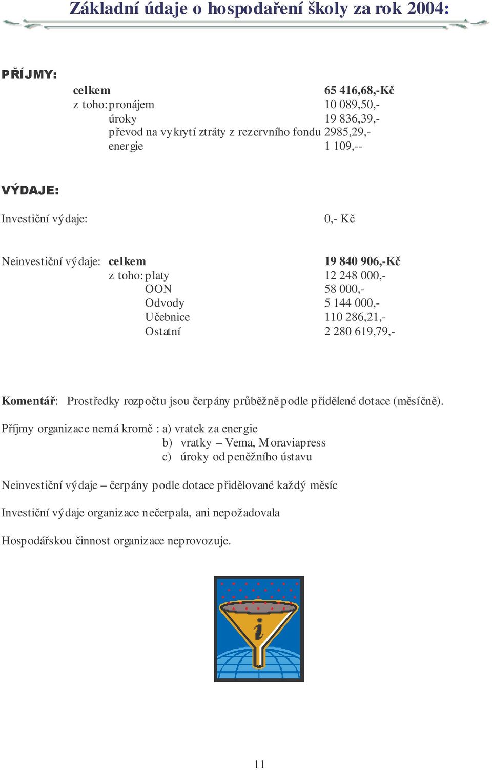 619,79,- Komentář: Prostředky rozpočtu jsou čerpány průběžně podle přidělené dotace (měsíčně).