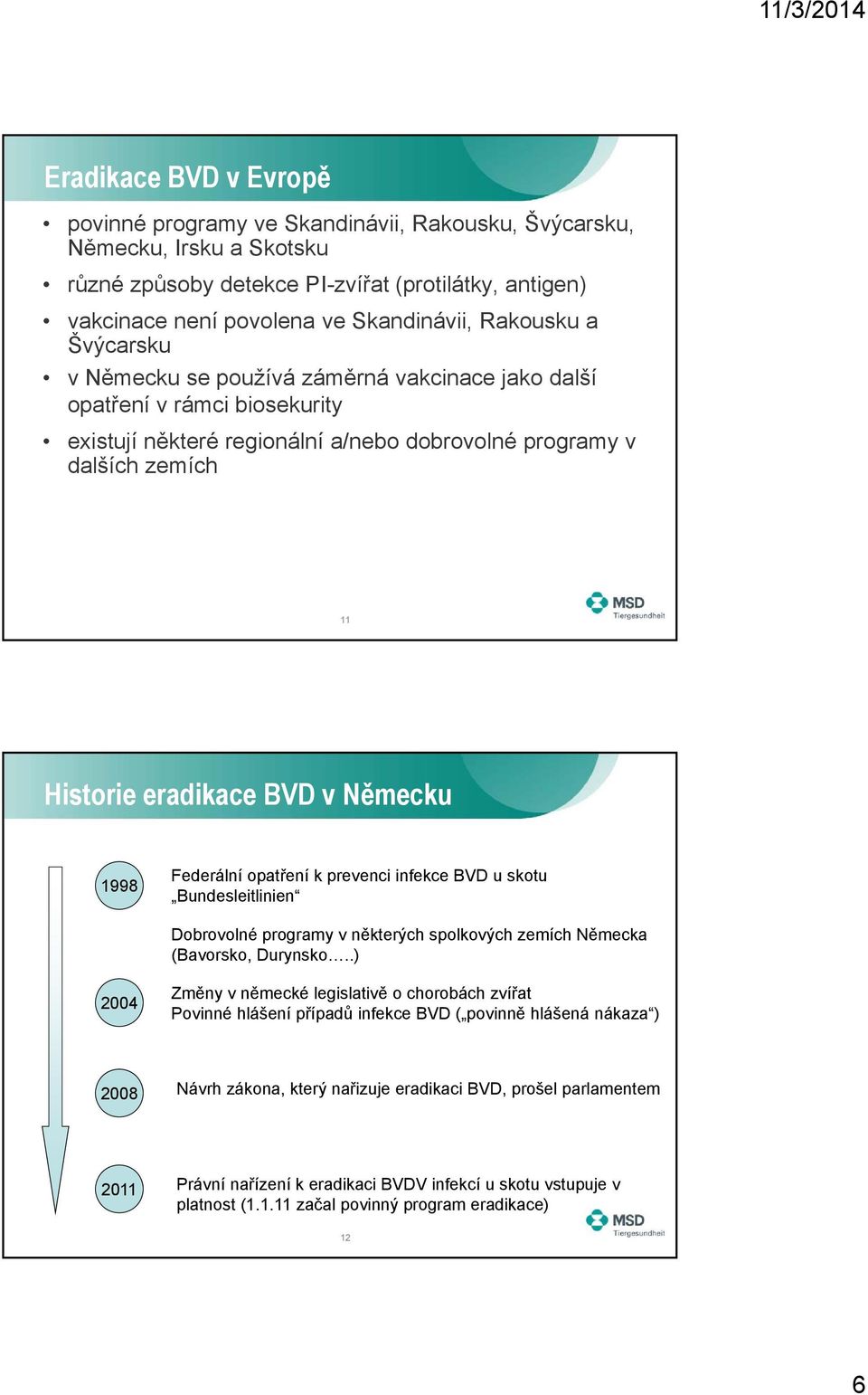 Německu 1998 Federální opatření k prevenci infekce BVD u skotu Bundesleitlinien Dobrovolné programy v některých spolkových zemích Německa (Bavorsko, Durynsko.