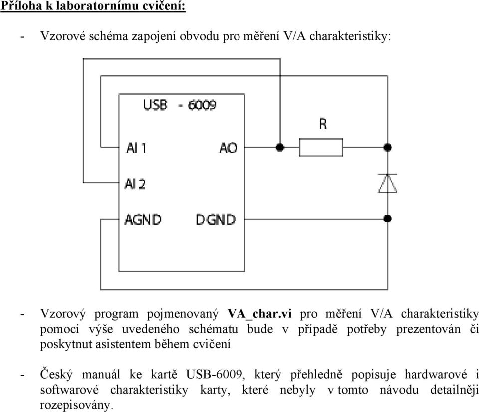 vi pro měření V/A charakteristiky pomocí výše uvedeného schématu bude v případě potřeby prezentován či