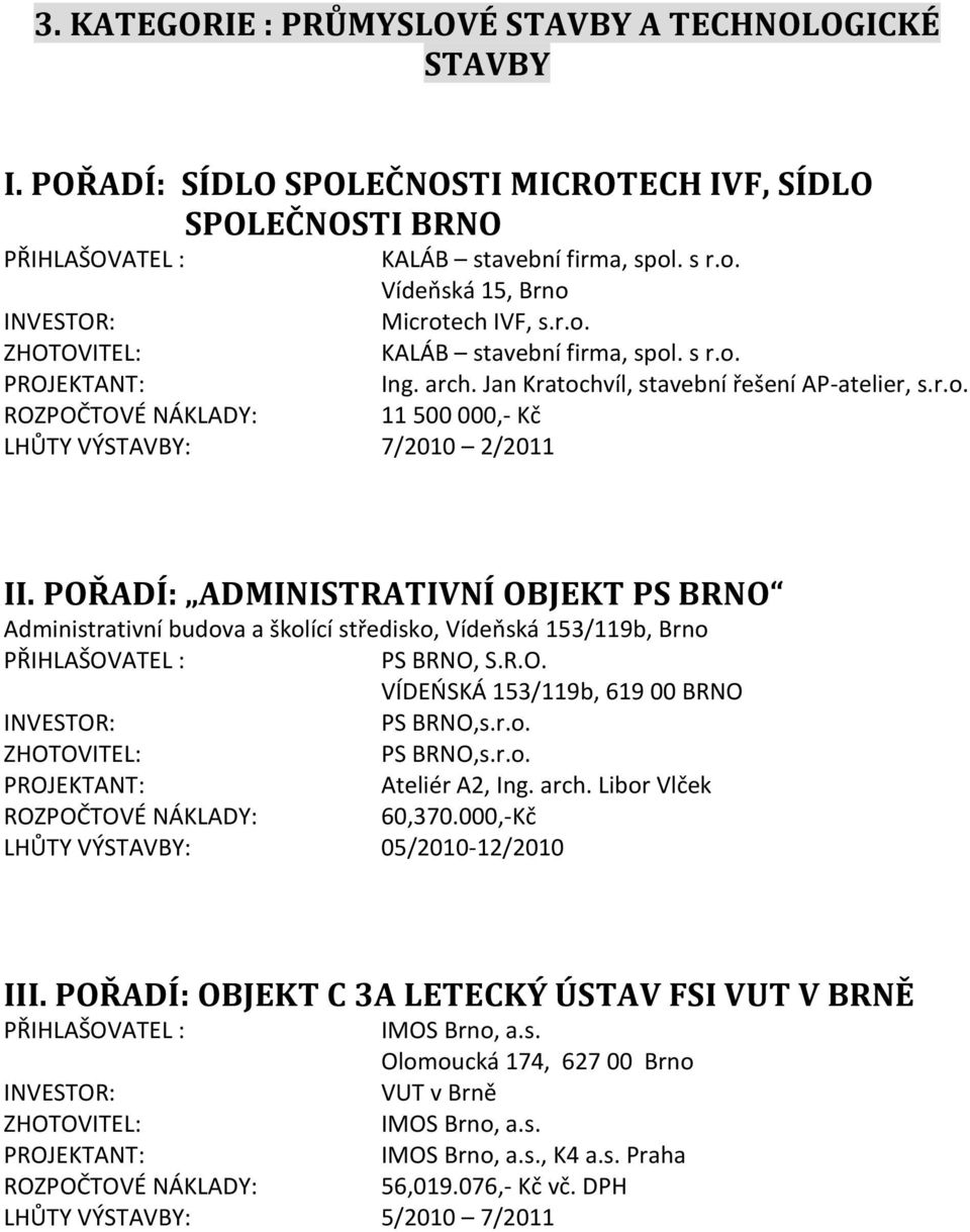 R.O. VÍDEŃSKÁ 153/119b, 619 00 BRNO PS BRNO,s.r.o. PS BRNO,s.r.o. Ateliér A2, Ing. arch. Libor Vlček 60,370.