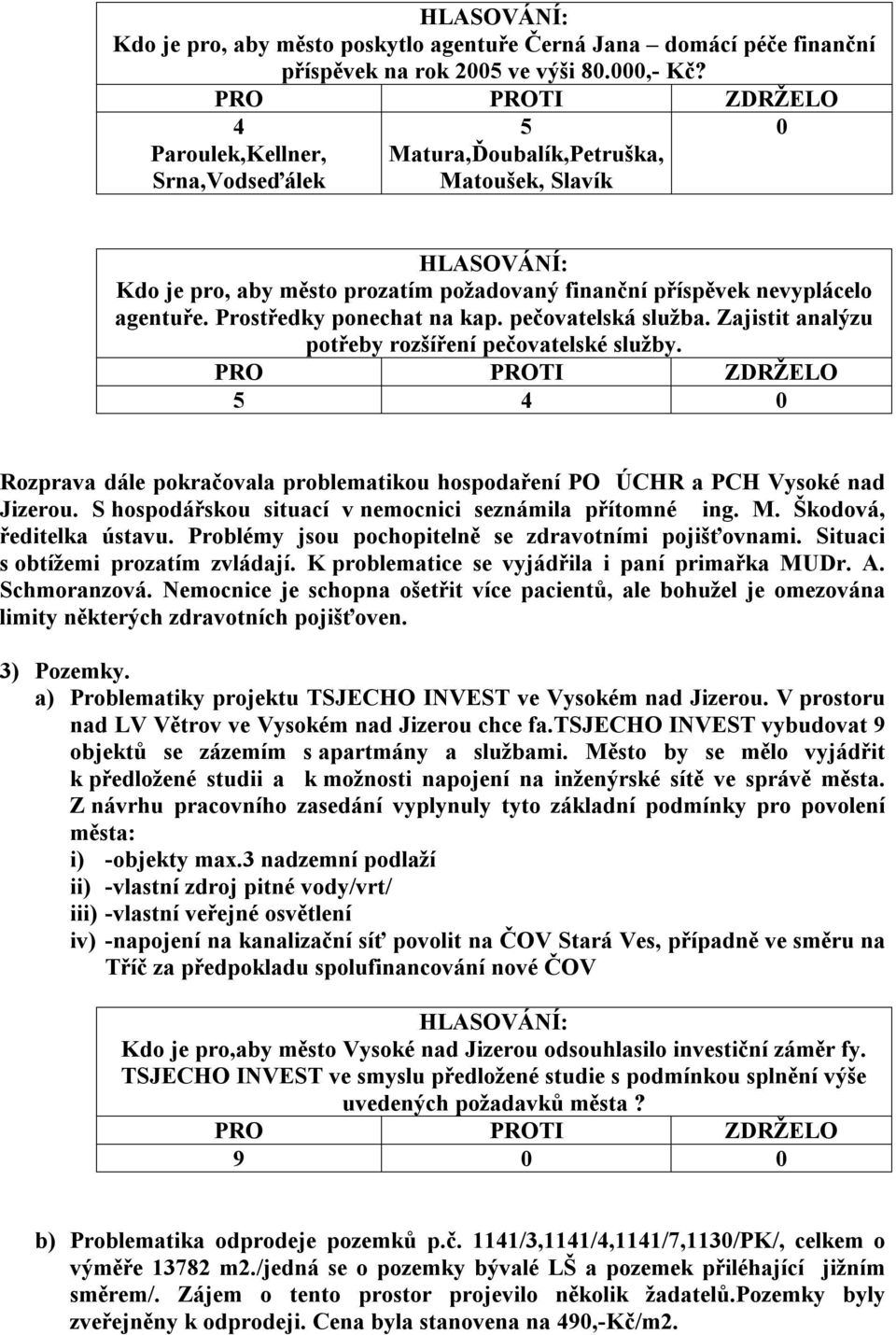 pečovatelská služba. Zajistit analýzu potřeby rozšíření pečovatelské služby. 5 4 0 Rozprava dále pokračovala problematikou hospodaření PO ÚCHR a PCH Vysoké nad Jizerou.