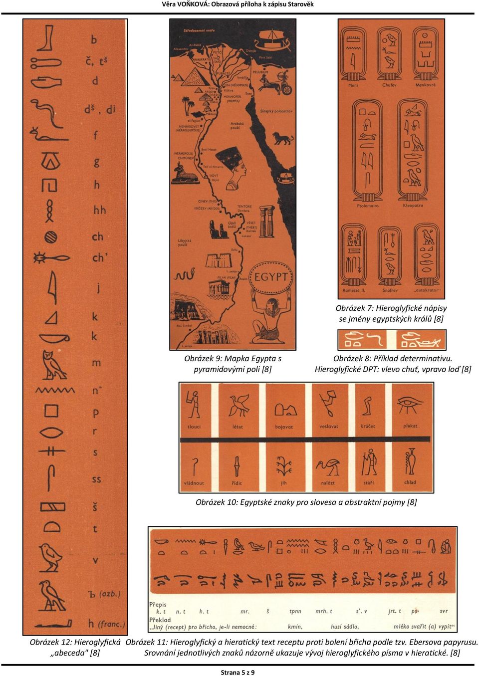 Hieroglyfické DPT: vlevo chuť, vpravo loď [8] Obrázek 10: Egyptské znaky pro slovesa a abstraktní pojmy [8] Obrázek 12: