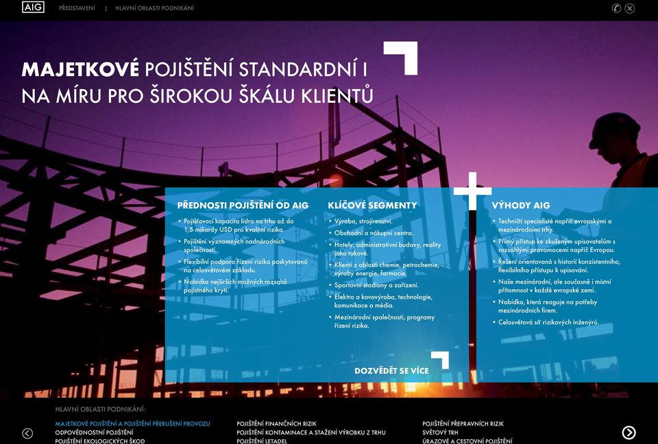 KLÍČOVÉ SEGMENTY Výroba, strojírenství. Oobchodní a nákupní centra. Hotely, administrativní budovy, reality jako takové. Klienti z oblasti chemie, petrochemie, výroby energie, farmacie.