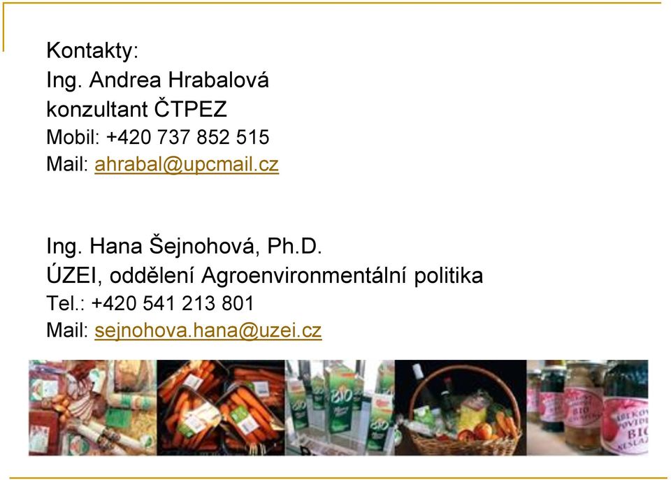 515 Mail: ahrabal@upcmail.cz Ing. Hana Šejnohová, Ph.D.