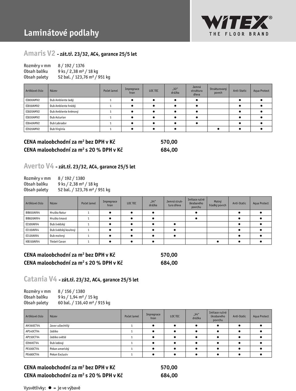 - zát.tř. 23/32, AC4, garance 25/5 let Rozměry v mm 8 / 192 / 1380 Obsah balíku 9 ks / 2,38 m² / 18 kg Obsah palety 52 bal.