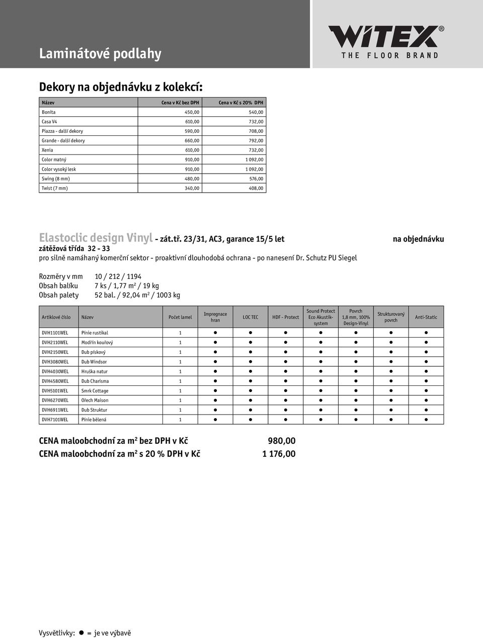 23/31, AC3, garance 15/5 let zátěžová třída 32-33 pro silně namáhaný komerční sektor - proaktivní dlouhodobá oca - po nanesení Dr.