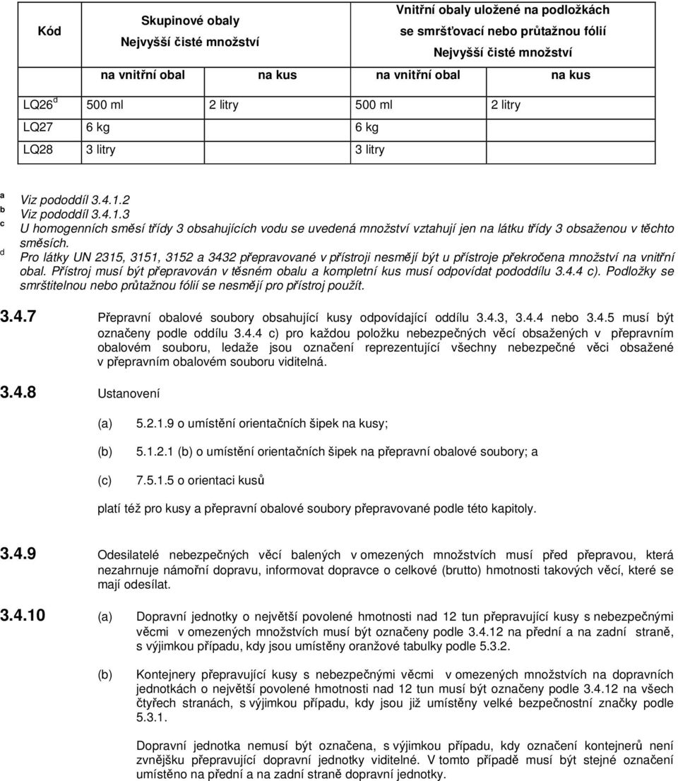 2 Viz pododdíl 3.4.1.3 U homogenních směsí třídy 3 obsahujících vodu se uvedená množství vztahují jen na látku třídy 3 obsaženou v těchto směsích.