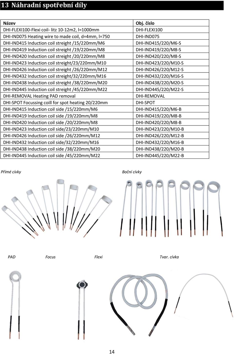 Induction coil streight/32/220mm/m16 DHI-IND438 Induction coil streight /38/220mm/M20 DHI-IND445 Induction coil streight /45/220mm/M22 DHI-REMOVAL Heating PAD removal DHI-SPOT Focussing coill for