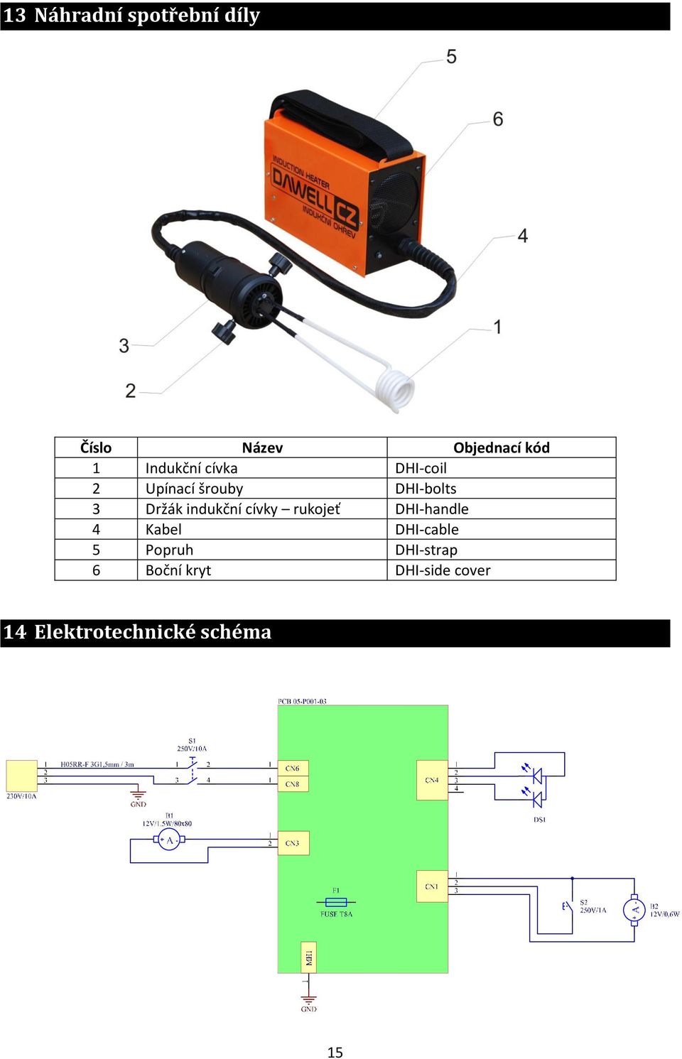 indukční cívky rukojeť DHI-handle 4 Kabel DHI-cable 5 Popruh