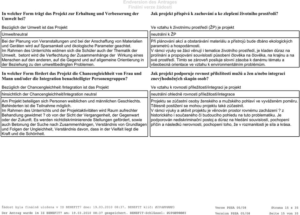 Im Rahmen des Unterrichts widmen sich die Schüler auch der Thematik der Umwelt, betont wird die Verflechtung der Zusammenhänge der Wirkung eines Menschen auf den anderen, auf die Gegend und auf
