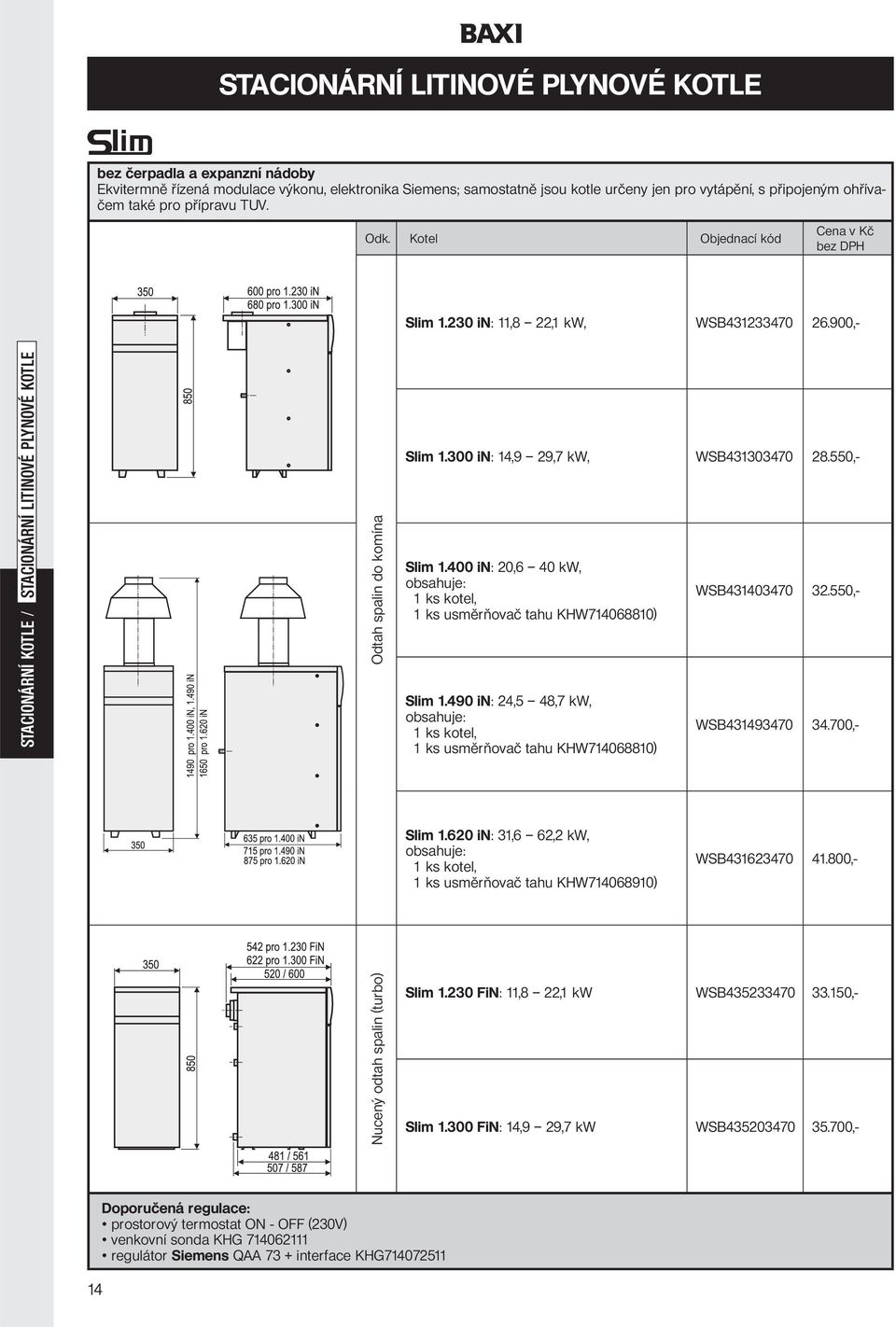 300 in: 14,9 29,7 kw, WSB431303470 28.550,- Slim 1.400 in: 20,6 40 kw, obsahuje: 1 ks kotel, 1 ks usměrňovač tahu KHW714068810) Slim 1.
