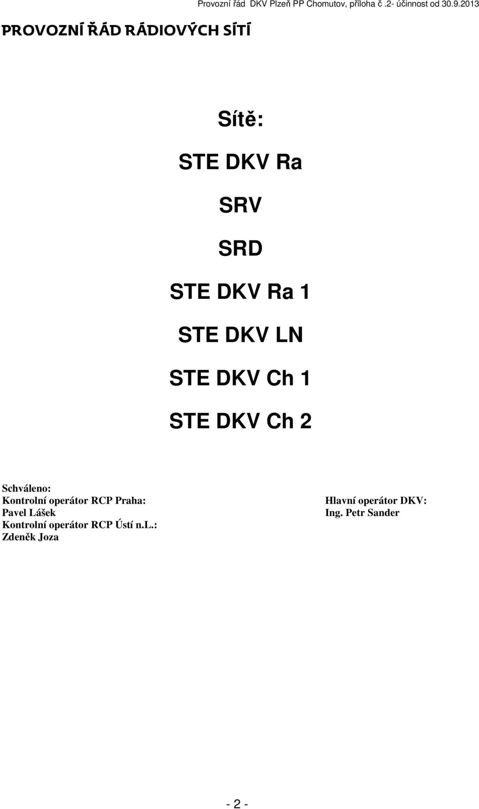 2013 Sítě: STE DKV Ra SRV SRD STE DKV Ra 1 STE DKV LN STE DKV Ch 1 STE DKV Ch